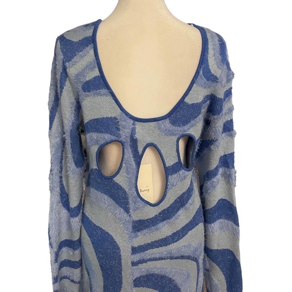 NWT House of Sunny Wave Sweater Blue Moon Dress Cut out Back Long Sleeve Blue 8 - Picture 9 of 16